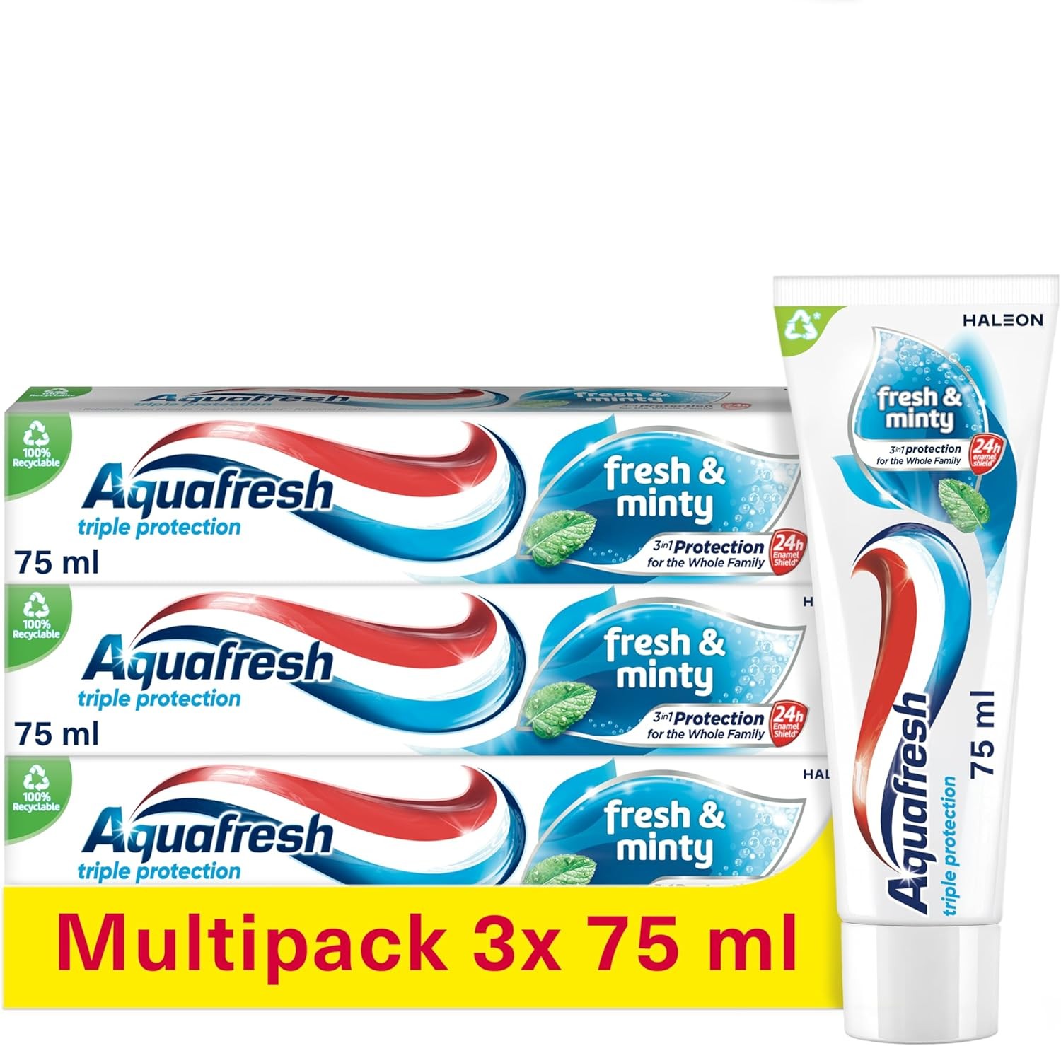 Aquafresh Toothpaste Triple Protection Fresh & Minty, Pack of 3 x 75ml