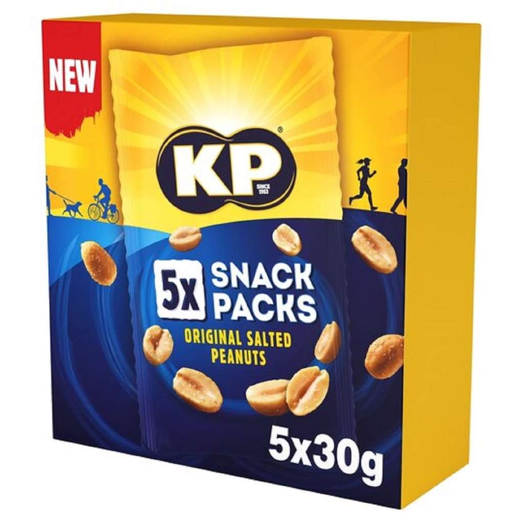 KP Nuts Original Salted Peanuts, Multipack of 5 x 30g Snack Bags