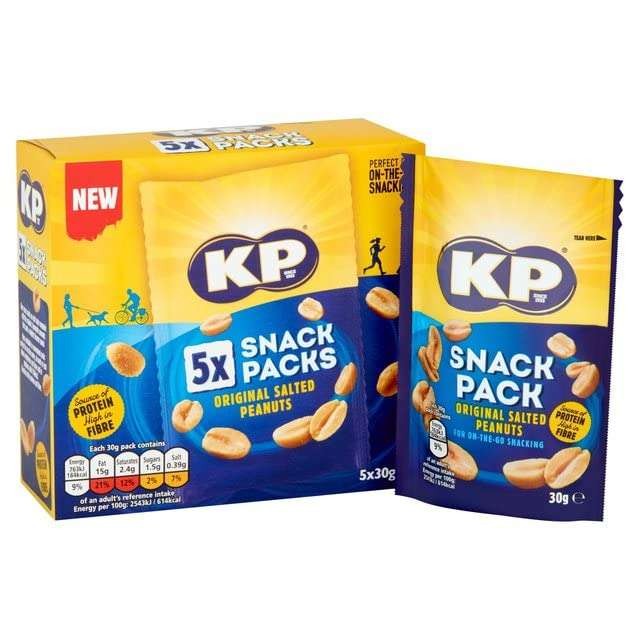 KP Nuts Original Salted Peanuts, Multipack of 5 x 30g Snack Bags
