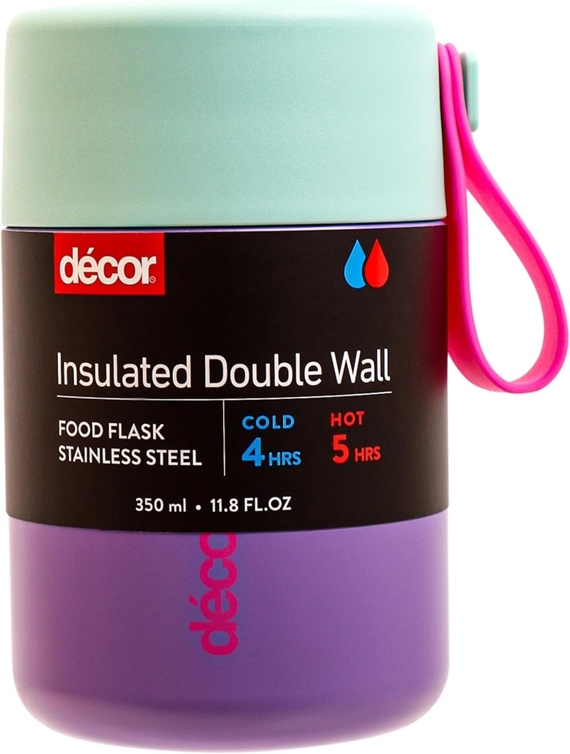 Decor 350ml Kids Insulated Food Flask, Double Wall Stainless Steel Container, Airtight Leakproof Lid, 4h Hot / 9h Cold, Purple