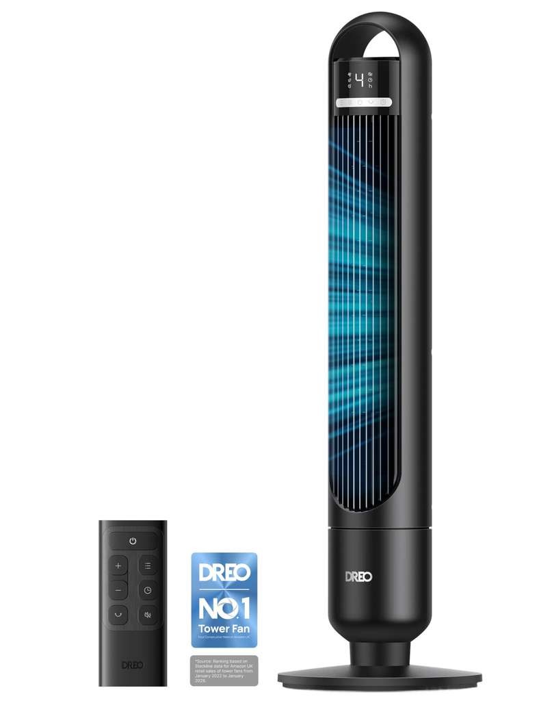 DREO Quiet Bladeless Fan, remote, 90°, LED. 1-8h timer, 4 spd/3 mode, 25ft/s, 29ft
