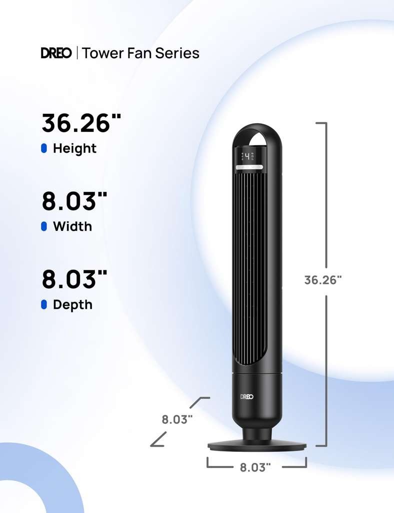 DREO Quiet Bladeless Fan, remote, 90°, LED. 1-8h timer, 4 spd/3 mode, 25ft/s, 29ft