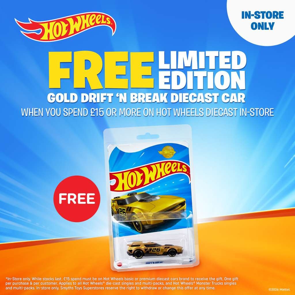 Free Limited Edition Hot Wheels Gold Drift 'n Break Car when spending £15 on Hot Wheels Diecast, in-store