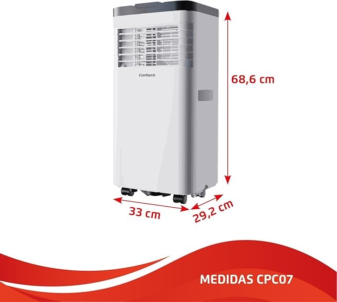 Corberó Portable Air Conditioner 3 in 1 with Remote Control, CPC07, 7000 BTU, 2000 Refrigerations, Coverage 10-16 m2, 16-31 °C, Refrigeration, Dehumidification, Ventilation, Timer