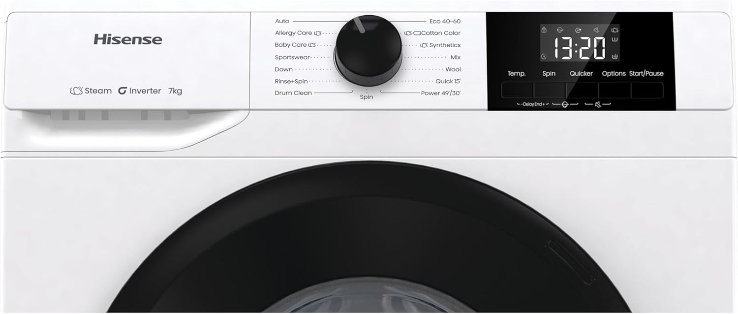 Hisense WF1G7021BW 7kg front loader, inverter, steam, quick, 15 prog, 1200rpm, white, B