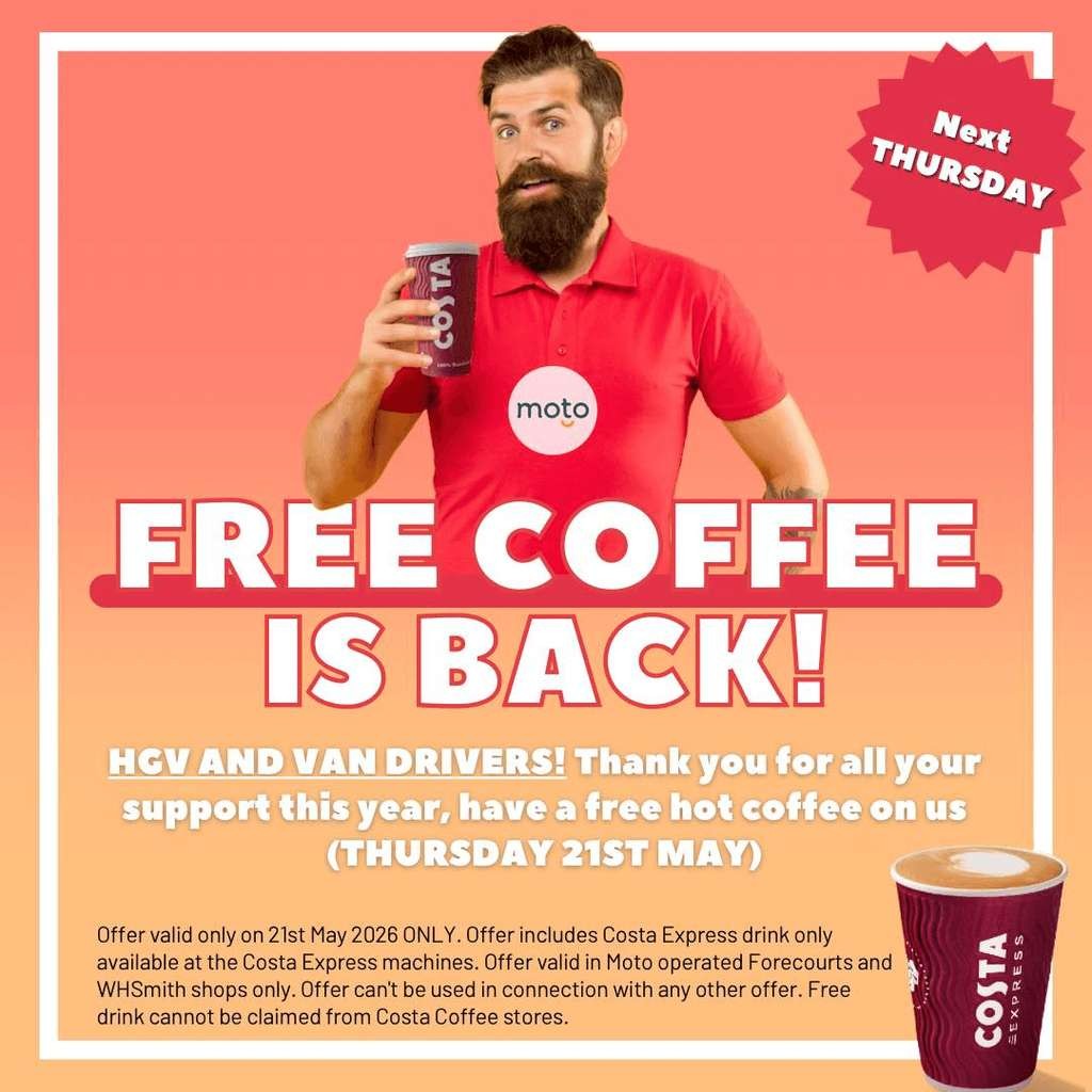 Free Costa drink for van & HGV drivers on 21st May