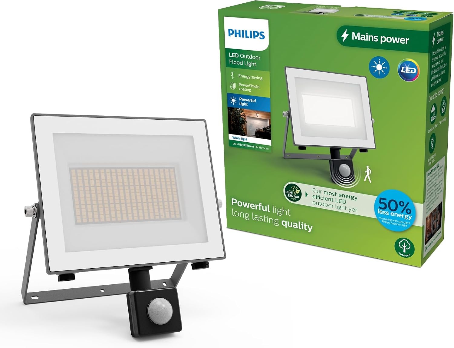 Philips Lois UltraEfficient Outdoor Floodlight with Motion Sensor, 24 W, 3000 K, Anthracite