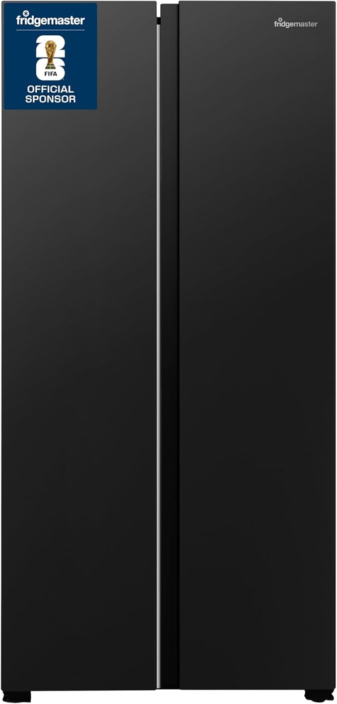 Fridgemaster MS83430EB Freestanding Slim American Side by side Door Fridge Freezer, 441L, Total No Frost, Inverter compressor, Black, 83.2x178.0cm, Energy Rating E