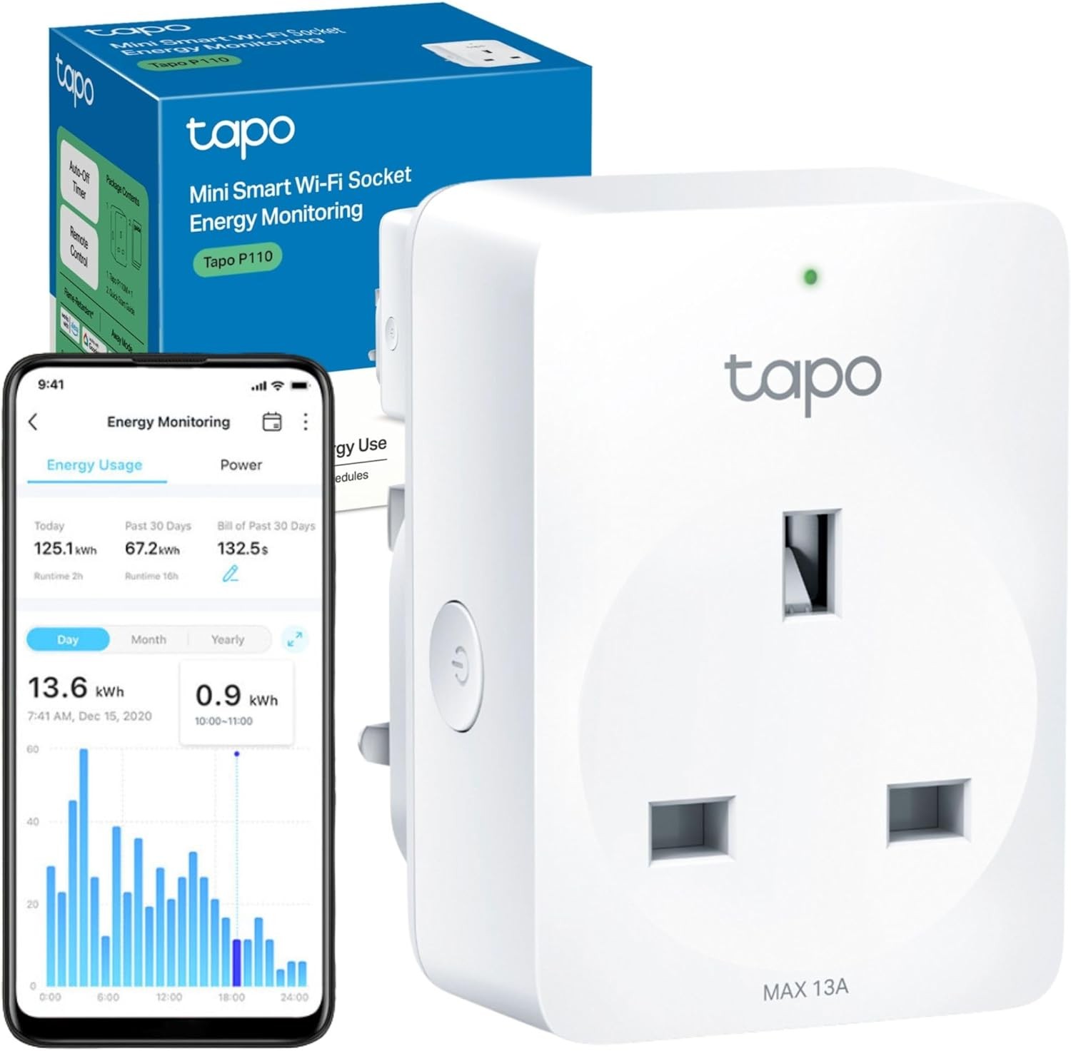 Tapo P110 Smart Plug with Energy Monitoring, Schedule, Timer, Away Mode, Wi-Fi