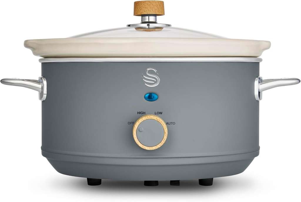 Swan Nordic Manual SC 3.5L 200W grey. 3 settings, D/W safe ceramic pot, glass lid, recipe book
