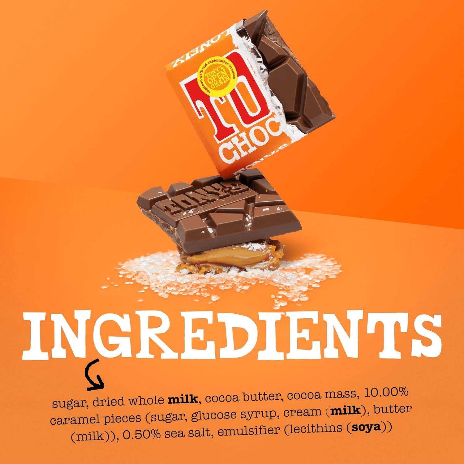 Tony's Chocolonely Milk Caramel Sea Salt Chocolate Bar, 180g, 32% Cocoa