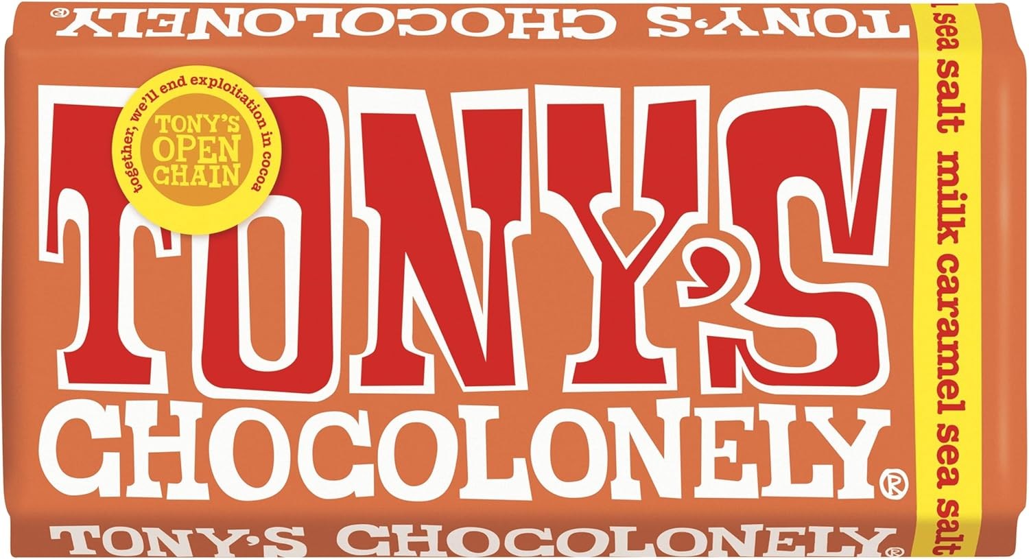 Tony's Chocolonely Milk Caramel Sea Salt Chocolate Bar, 180g, 32% Cocoa
