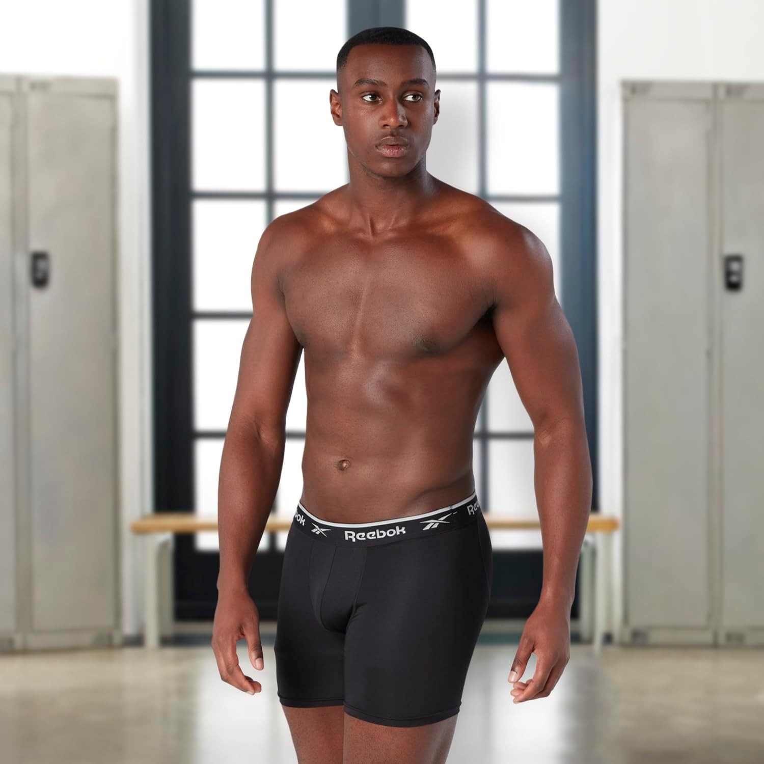 Reebok Ainslie Boxers for Men, Pack of 3 Mens Sports Trunks, Black/White/Grey Marl
