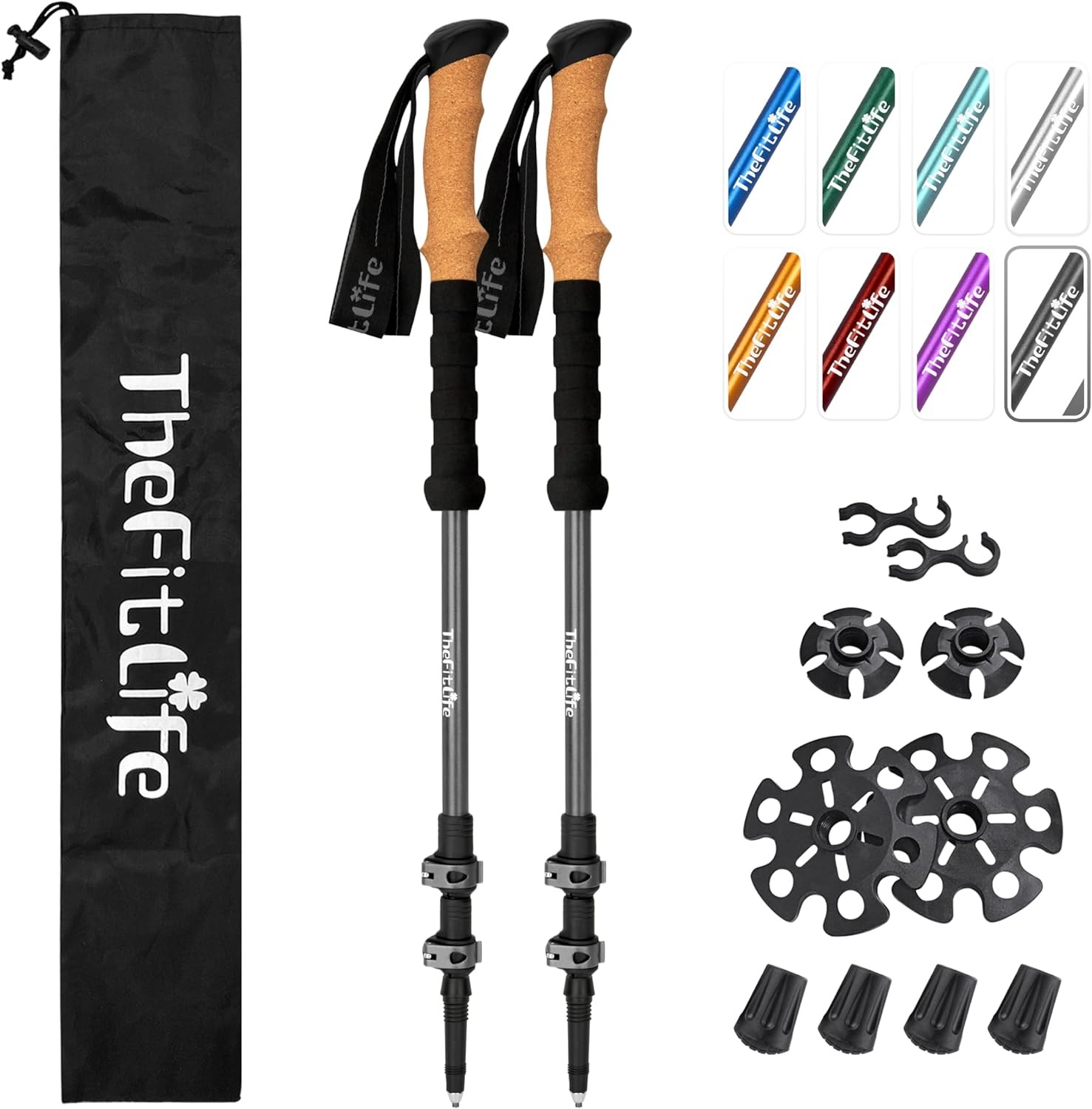 TheFitLife Trekking Poles, Lightweight 7075 Aluminum Hiking Sticks with Cork Grips