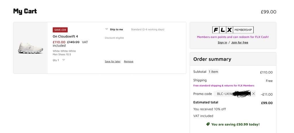 ON Cloudswift 4 white trainers, BLC discount. Usually £110 without