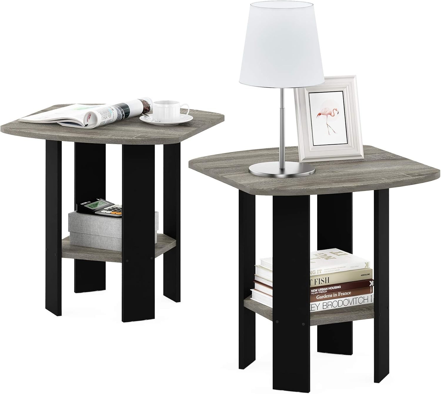 Furinno Simple Design Side Table Set of 2, 2-Tier End Table, French Oak