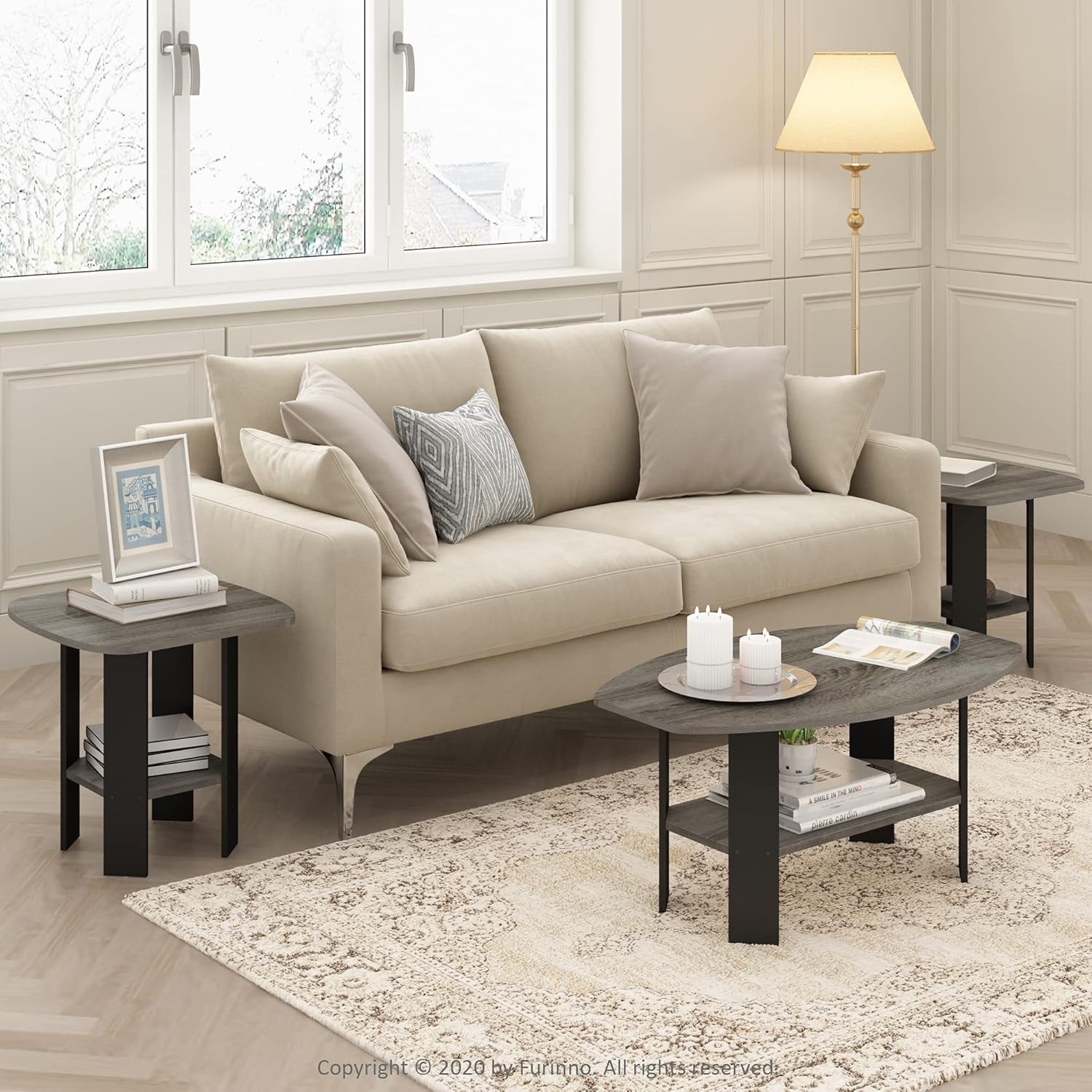 Furinno Simple Design Side Table Set of 2, 2-Tier End Table, French Oak