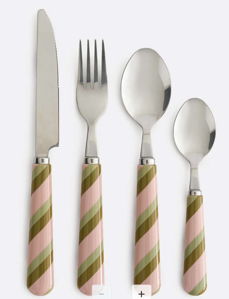 Abby 16-Piece Cutlery Set with Striped Handles, with Code