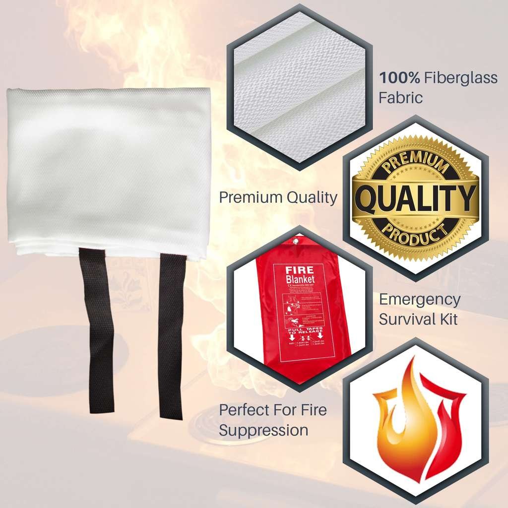 1x1M Large Fire Blanket, quickly stops fires in home, kitchen, office, garage, caravan