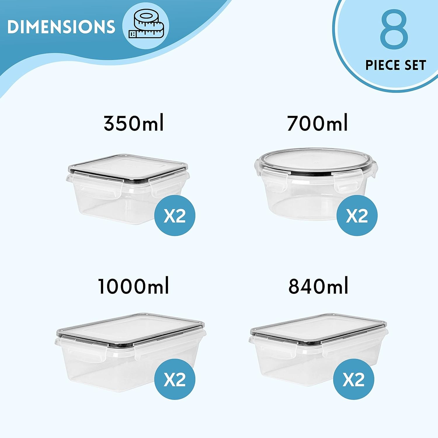 Nuovva Airtight Food Storage Containers Set, 16pcs, 8 Containers and 8 Lids