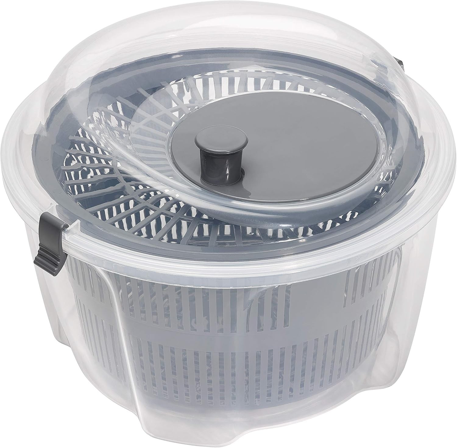 Chef Aid Clear Plastic Salad Spinner & Vegetable Dryer, 4.4 Litre Capacity, Easy Spin Mechanism, 24.5cm x 16cm