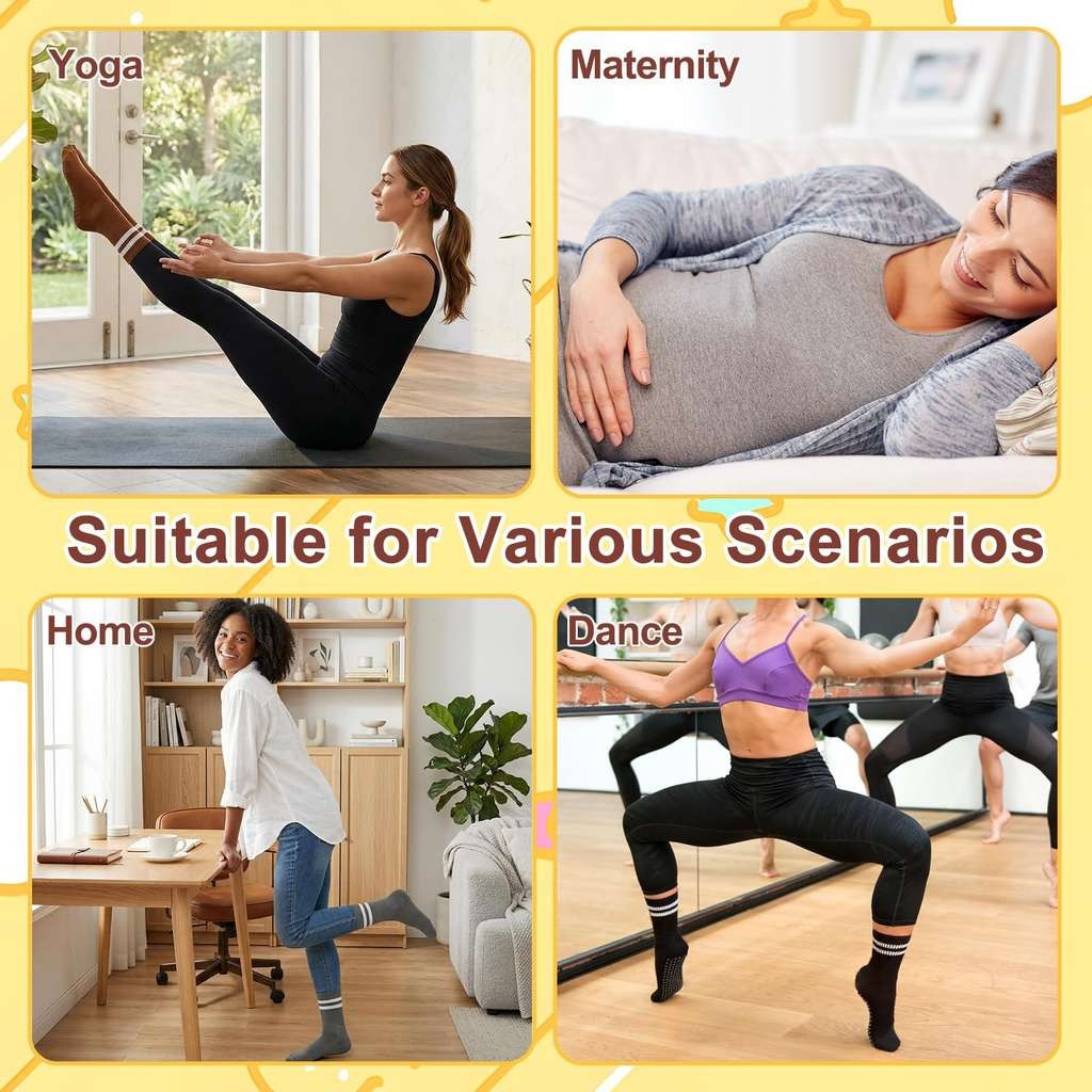 Women's Yoga Grip Socks 4 Pack, Size 2-5