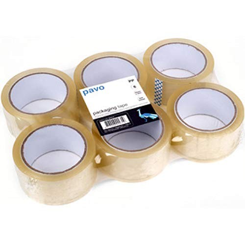Pavo Premium 50mm x 66m Polypropylene Packing Tape, Brown, Pack of 6