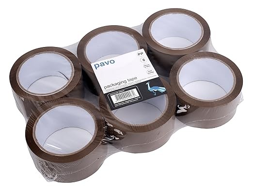 Pavo Premium 50mm x 66m Polypropylene Packing Tape, Brown, Pack of 6