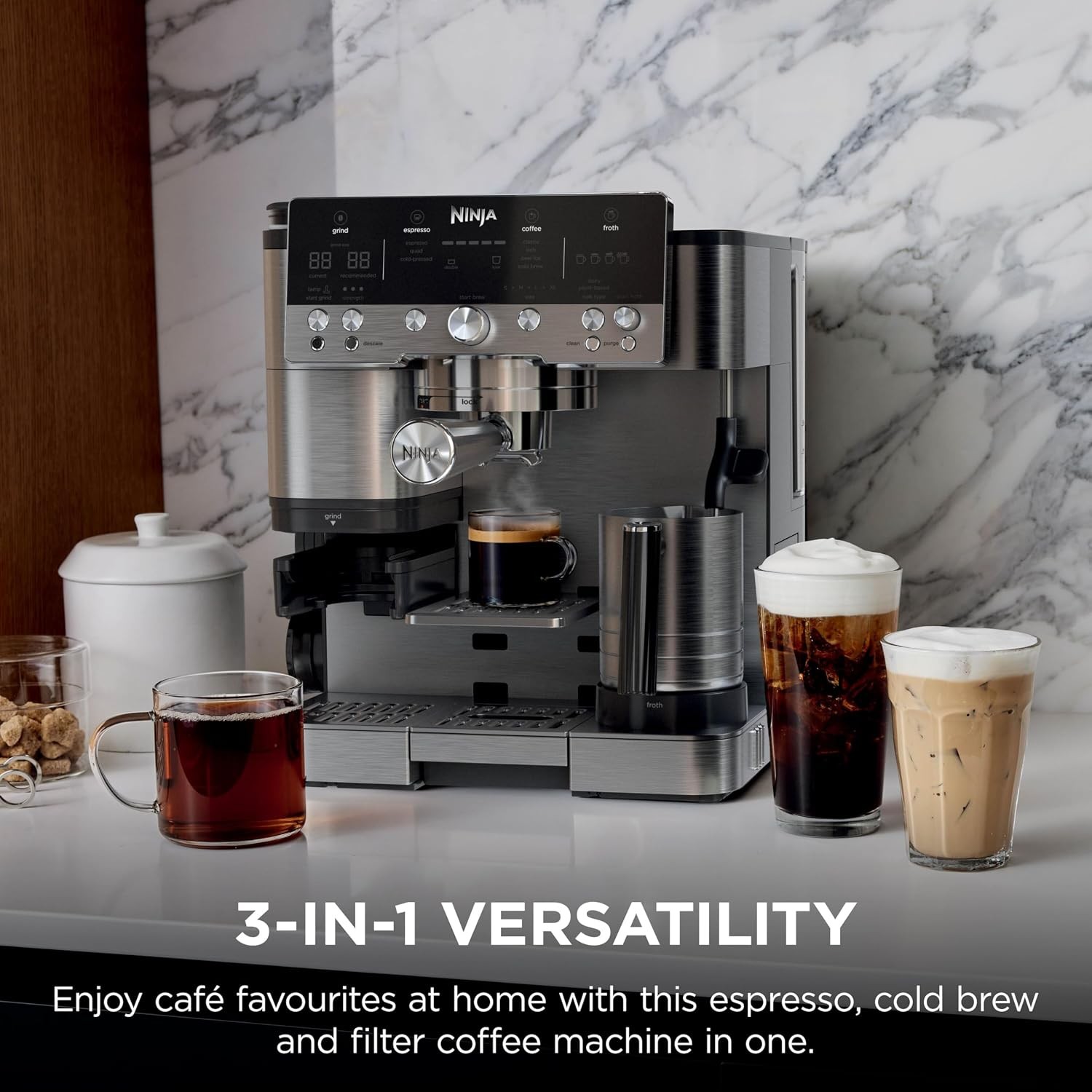 Ninja Luxe Premier 3-in-1 Coffee Machine, Latte, Silver, ES601UK