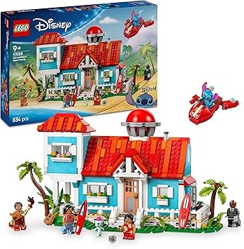 LEGO Disney Lilo and Stitch Beach House Building Toy with 6 Rooms, Rooftop Observatory, Spaceship and 5 Minifigures, 43268