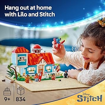 LEGO Disney Lilo and Stitch Beach House Building Toy with 6 Rooms, Rooftop Observatory, Spaceship and 5 Minifigures, 43268
