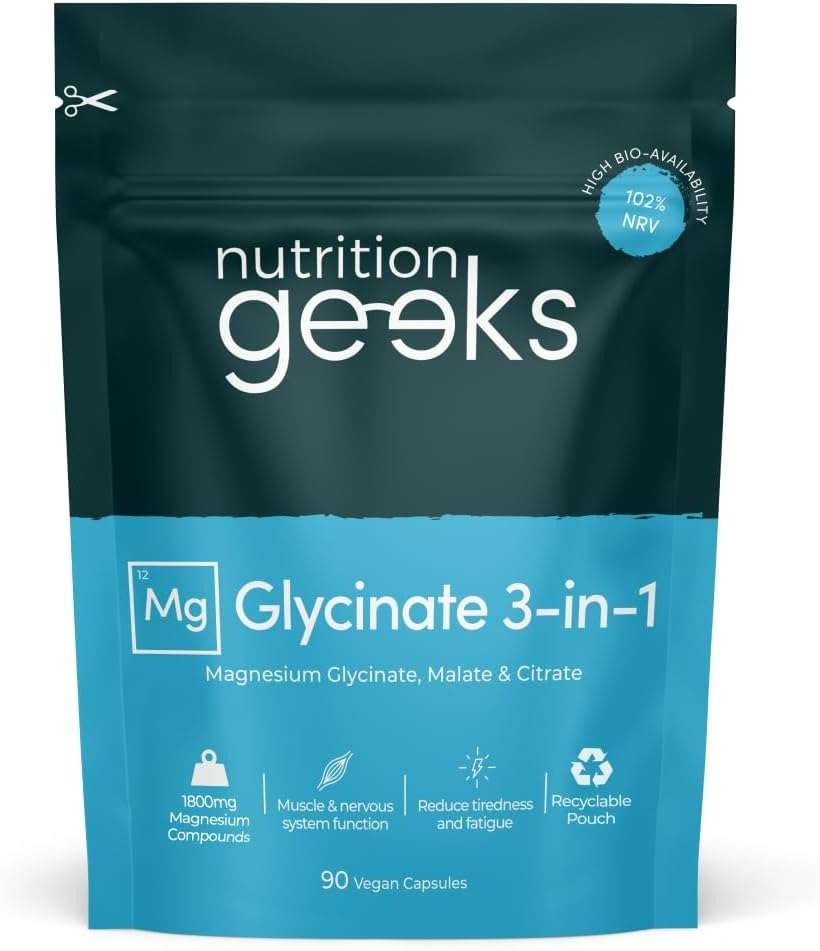 Nutrition Geeks Mag Glycinate 3-in-1 1800mg 90 caps. £7.49/£6.49 S&S voucher. FBA, select