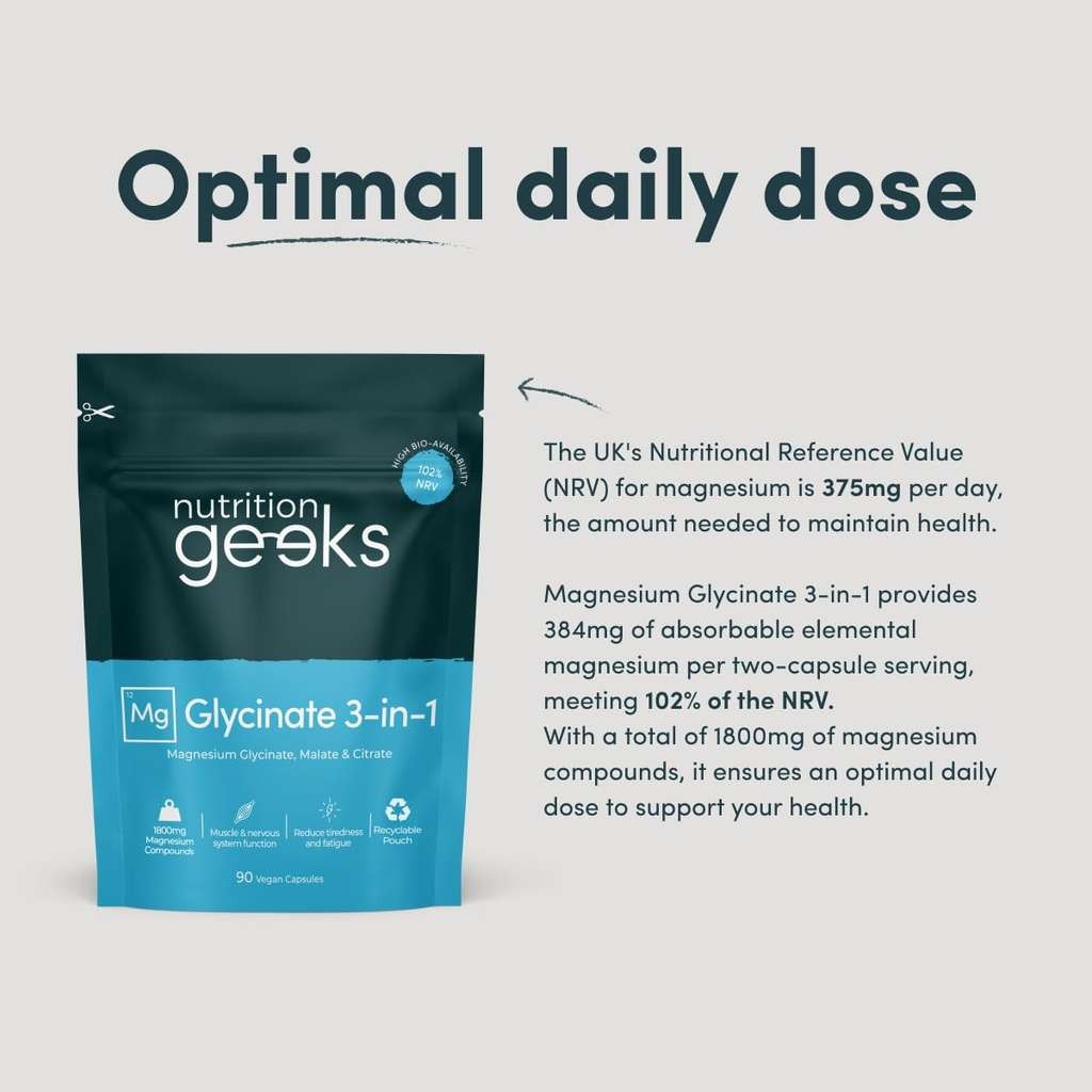 Nutrition Geeks Mag Glycinate 3-in-1 1800mg 90 caps. £7.49/£6.49 S&S voucher. FBA, select