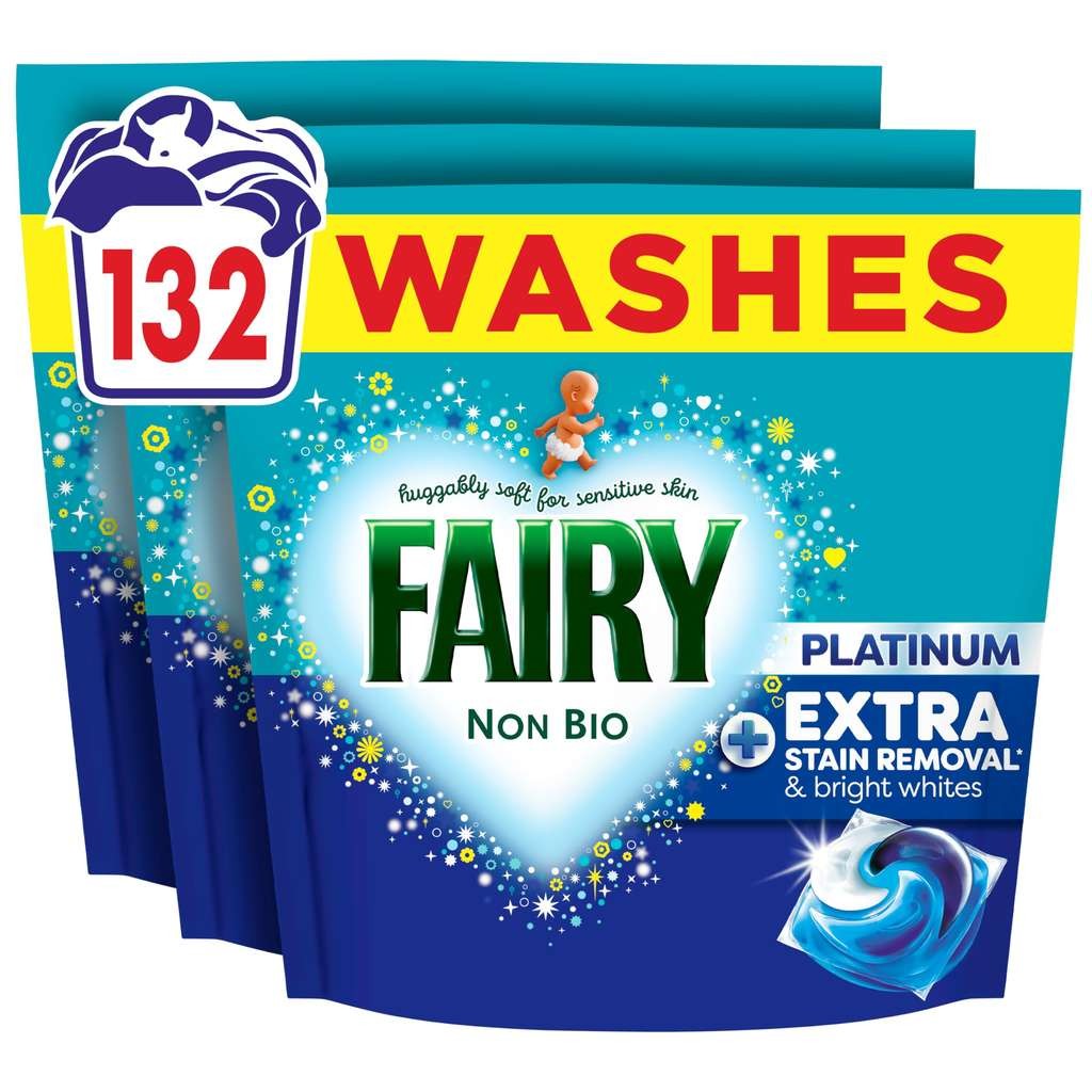 Fairy Non Bio Platinum Washing Pods Extra Stain Removal 132ct, 44ctx3