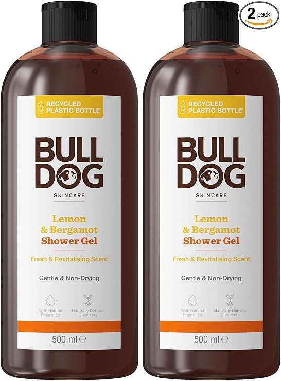 Bulldog Skincare Lemon & Bergamot Shower Gel for Men, Natural, 500 ml (Pack of 2)