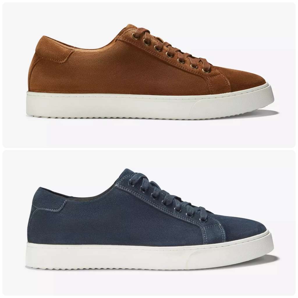 Clarks men's Lockton Lace suede shoes (brown/navy, sizes 6-12)