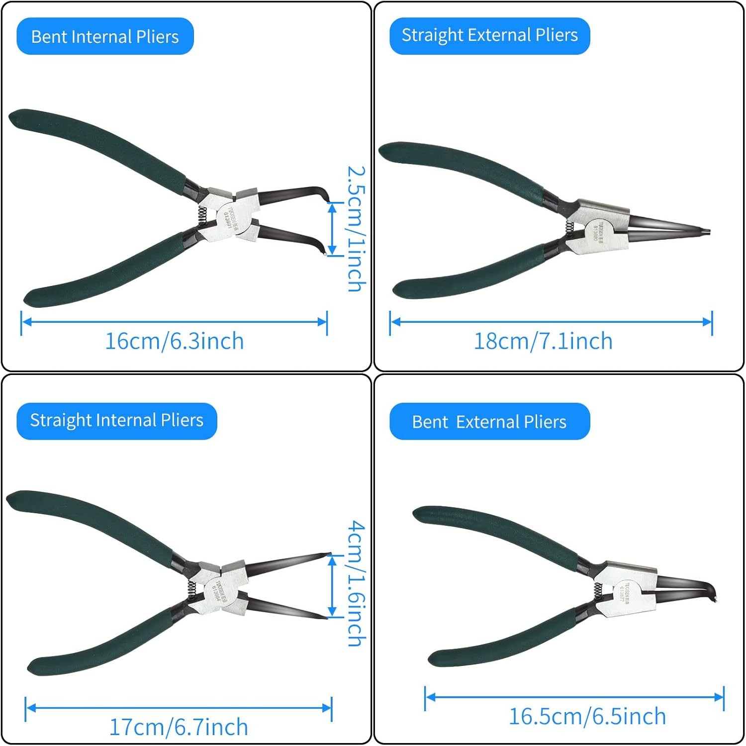 ASelected Circlip Pliers Set of 4, 7inch Internal and External Straight and Bent Tip