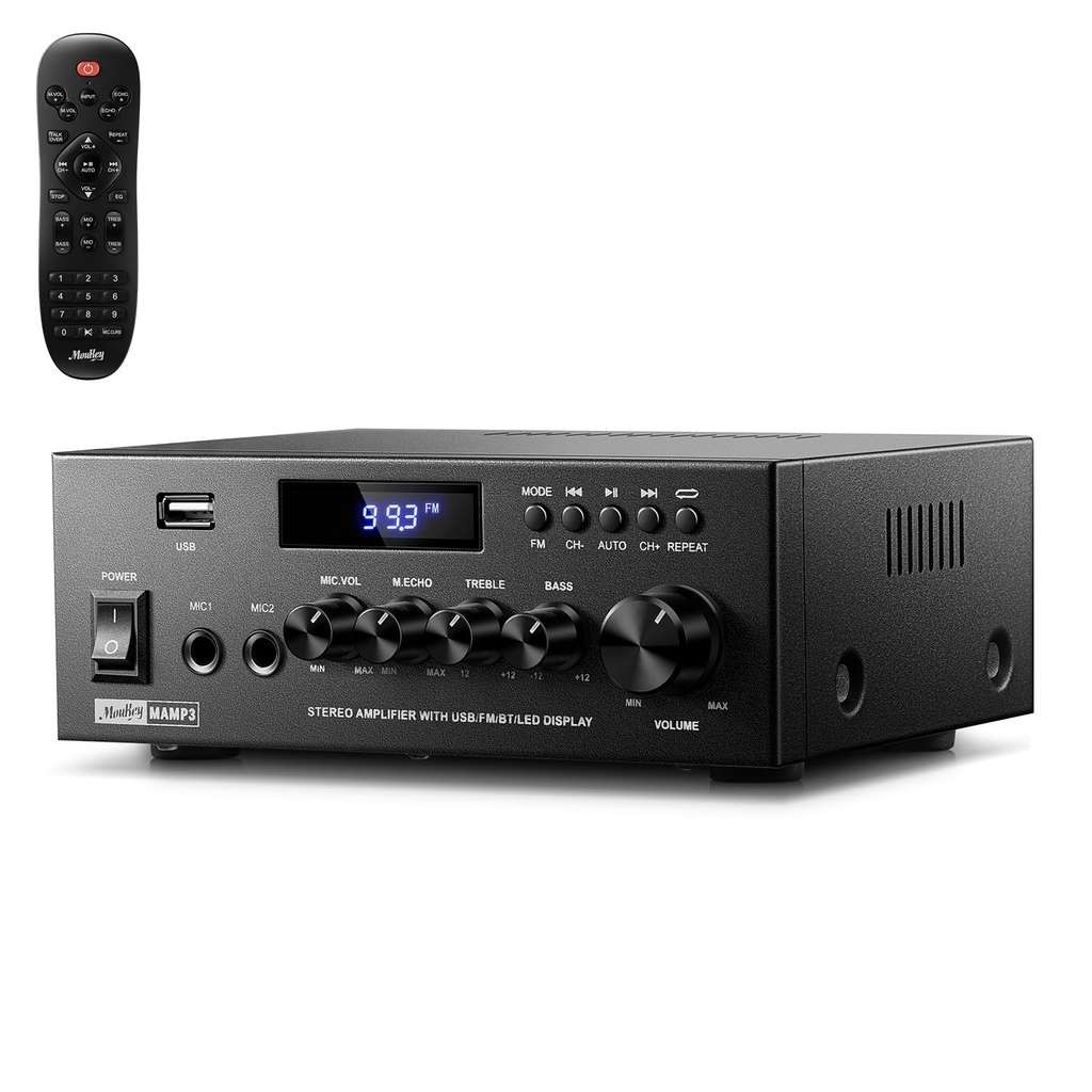 Moukey Power Audio Amplifier, 2.0 Channel Stereo Receivers with Bluetooth 5.3