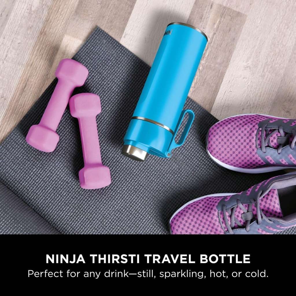 Ninja Thirsti 530ml triple insulated flask. Leak-proof, for fizzy, hot/cold. Tropical blue.