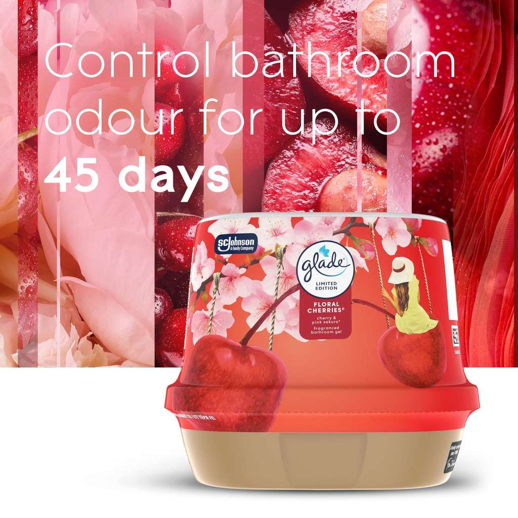 Glade Bathroom Gel Floral Cherries, Air Freshener Odour Eliminator, 180g
