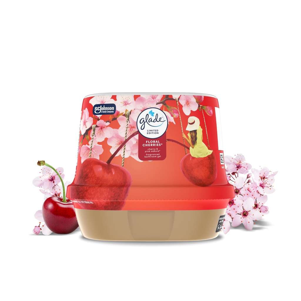 Glade Bathroom Gel Floral Cherries, Air Freshener Odour Eliminator, 180g