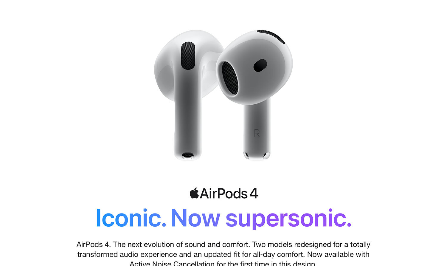 Apple AirPods 4 Wireless Earbuds, Bluetooth Headphones, Personalised Spatial Audio, Sweat and Water Resistant, USB-C Charging Case, H2 Chip, Up to 24 Hours of Battery Life, Effortless Setup for iPhone