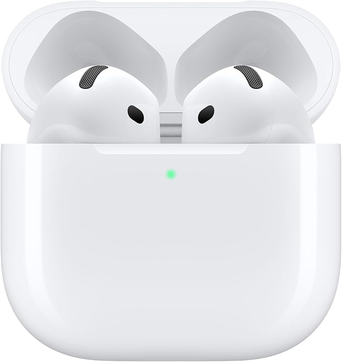 Apple AirPods 4 Wireless Earbuds, Bluetooth Headphones, Personalised Spatial Audio, Sweat and Water Resistant, USB-C Charging Case, H2 Chip, Up to 24 Hours of Battery Life, Effortless Setup for iPhone