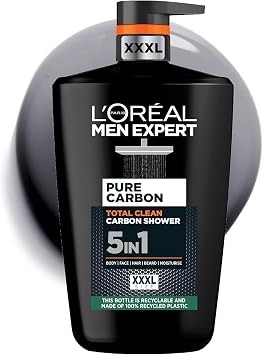 L'Oréal Men Expert Pure Carbon 5-in-1 XXXL Shower Gel, Body, Face, Hair Wash, Shave and Moisturiser, 1L Pump