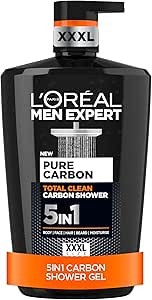 L'Oréal Men Expert Pure Carbon 5-in-1 XXXL Shower Gel, Body, Face, Hair Wash, Shave and Moisturiser, 1L Pump