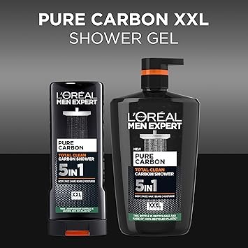 L'Oréal Men Expert Pure Carbon 5-in-1 XXXL Shower Gel, Body, Face, Hair Wash, Shave and Moisturiser, 1L Pump