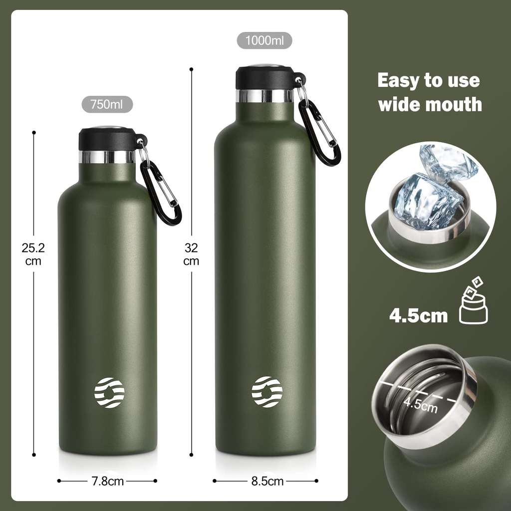 Feijian Stainless Steel Water Bottle 750ml or 1000ml Leak Proof Flask BPA Free