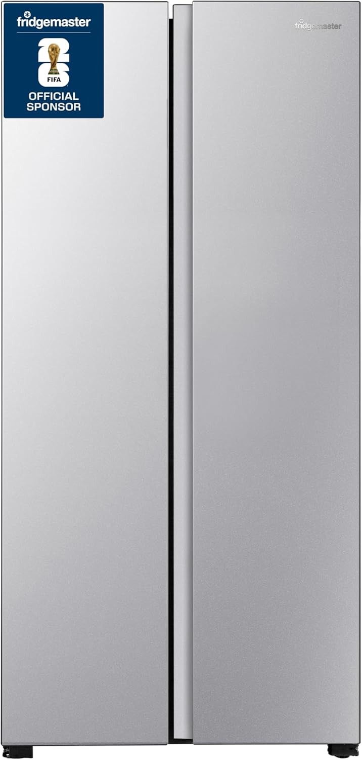 Fridgemaster MS83430ES Freestanding Slim American Side by side Door Fridge Freezer, 441L, Total No Frost, Inverter compressor, Silver, 83.2x178.0cm, Energy Rating E