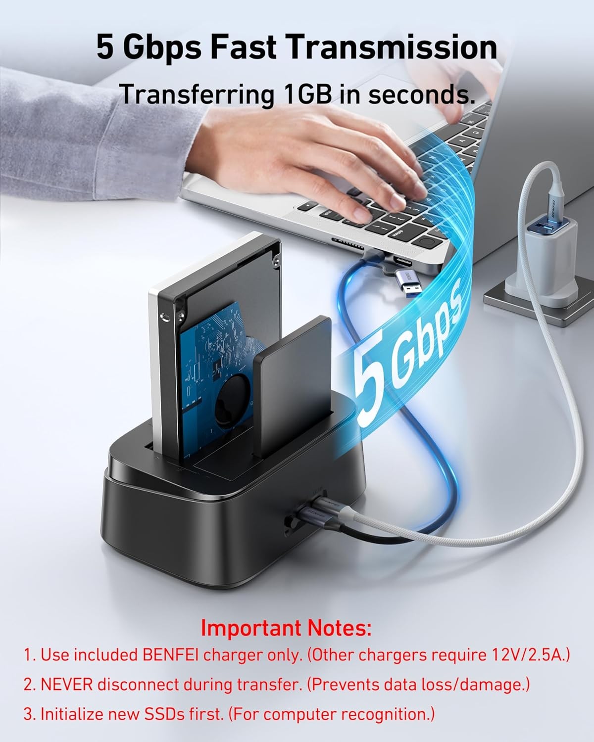 Benfei Hard Drive Docking Station with UASP Offline Clone, USB C Dual Bay for 2.5/3.5" HDD SSD
