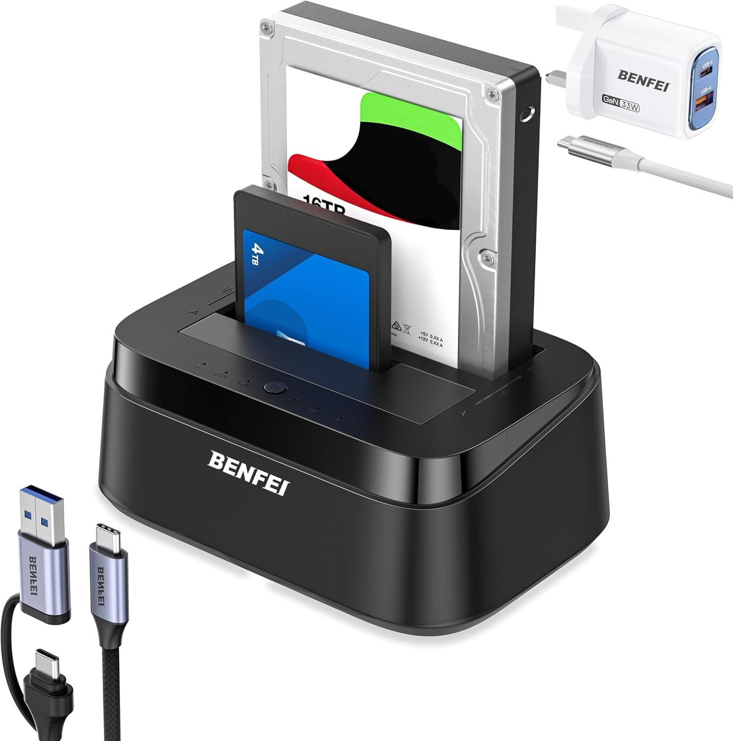 Benfei Hard Drive Docking Station with UASP Offline Clone, USB C Dual Bay for 2.5/3.5" HDD SSD